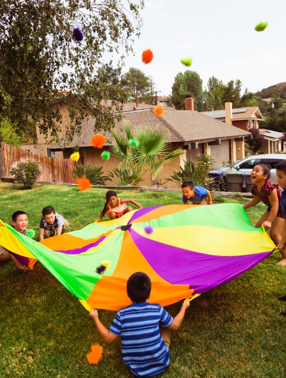 💜Pacific Play Tents 10' Multicolored Parachute & Storage Bag